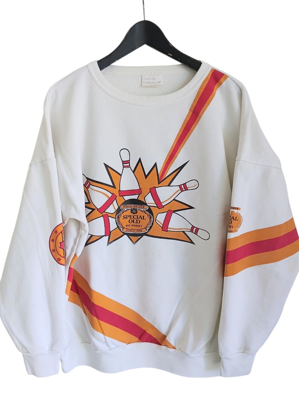 VTG 80s Hiram Walker Special Old Rye Whisky Bowling Sweatshirt L